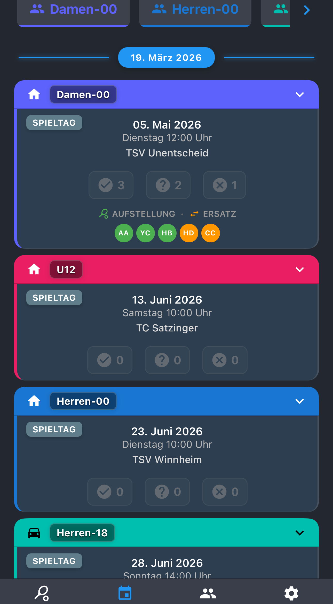 MatchPlan 4 Tennis – Spieltage und Aufstellungen